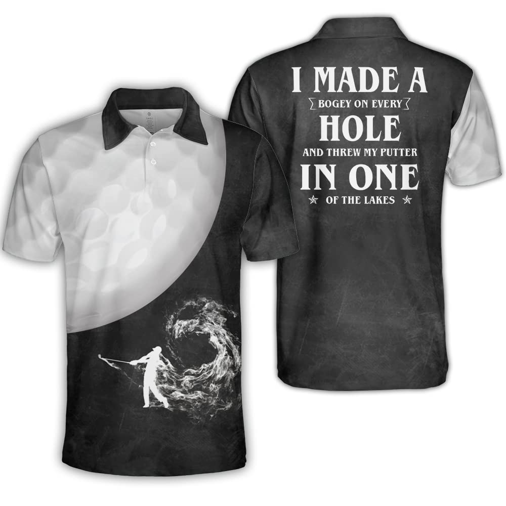 Polomore Men's Versatile Golf Polo Shirts - Breathable Short Sleeve Performance Shirt with Unique Golfball & Golfer Smoke Design - Perfect Golf Apparel & Gift Idea for Tournaments, Casual Wear & Club Events