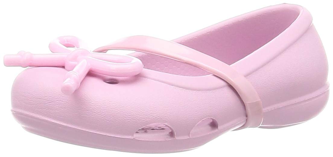 Crocs Girls' Preschool Lina Bow Charm Flat Dress Slip-On Mary Jane Shoes in Ballerina Pink | Comfortable & Stylish Toddler Shoes for School, Playdates & Special Occasions