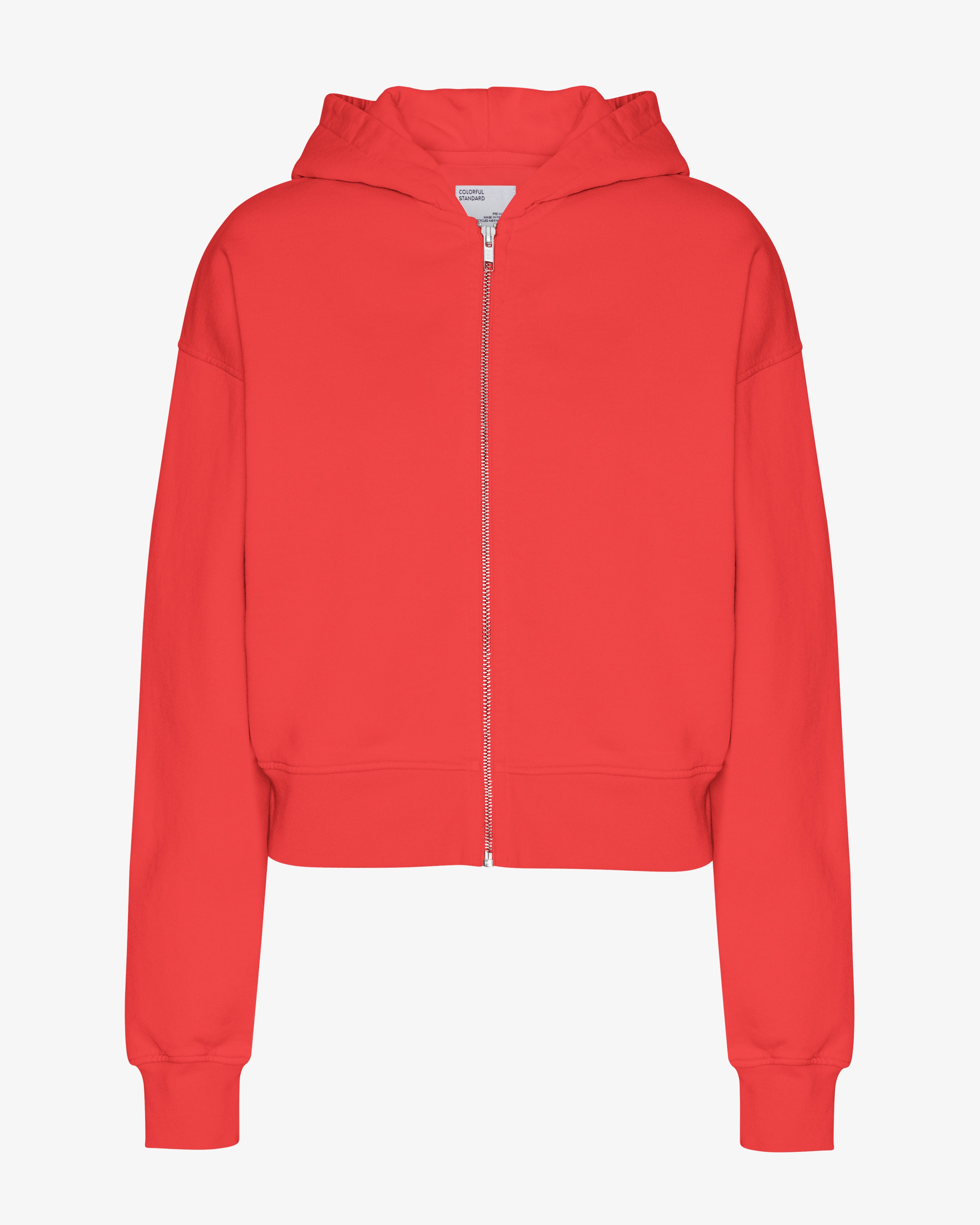 Organic Crop Zip Hoodie - Red Tangerine Color | Women's Casual Pullover for Streetwear & Loungewear | Perfect for Gym, Yoga & Everyday Wear