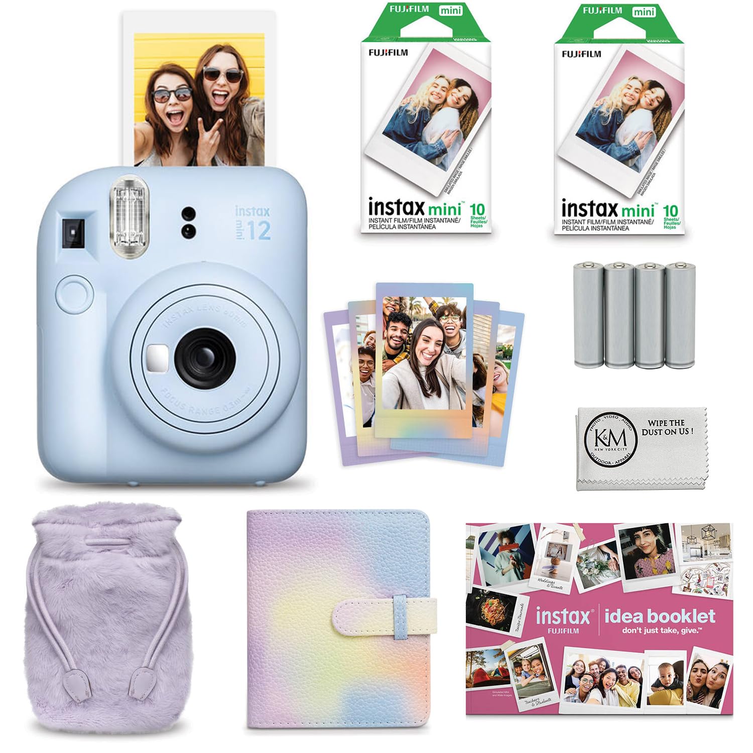 Fujifilm INSTAX MINI 12 Instant Camera Bundle - Pastel Blue with 10 Exposure Film, AA Batteries & Cleaning Cloth | Perfect for Travel, Parties, Birthdays & Instant Photo Gifts
