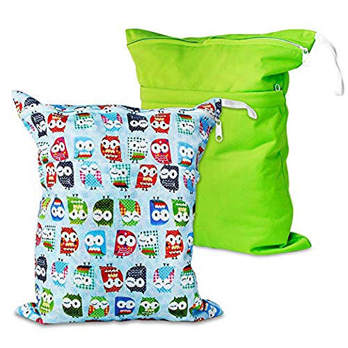 Waterproof Wet Bags 2 Pack - Reusable Baby Cloth Diaper Wet/Dry Storage Bags with Dual Zippered Pockets | Ideal for Travel, Beach, Pool, Gym & Swimsuits | Washable & Durable (DDBL-US-2) - Perfect for Daycare, Baby Essentials & Water Activities