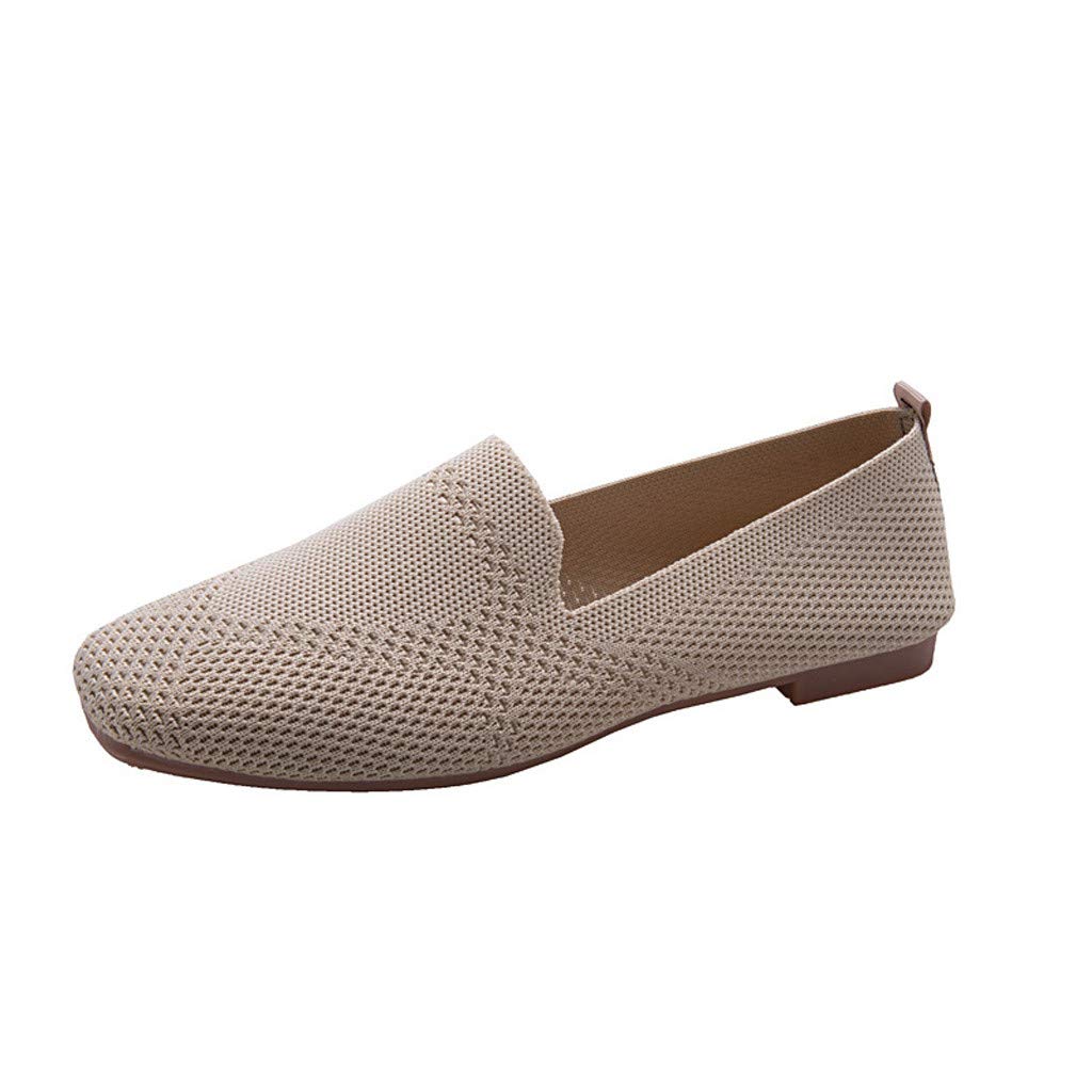 Women's Breathable Loafers Slip-On Casual Shoes - Fashion Sneakers for Walking, Work & Everyday Wear - Beige Comfortable Sport Flats