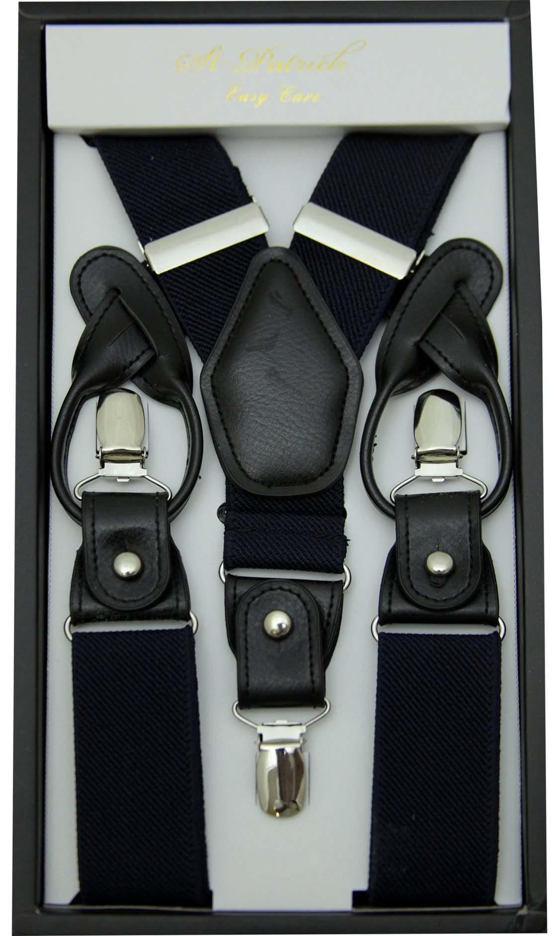Navy Blue Convertible Suspenders with Clip & Button - Adjustable for Men & Women - Perfect for Formal Events, Weddings & Business Attire