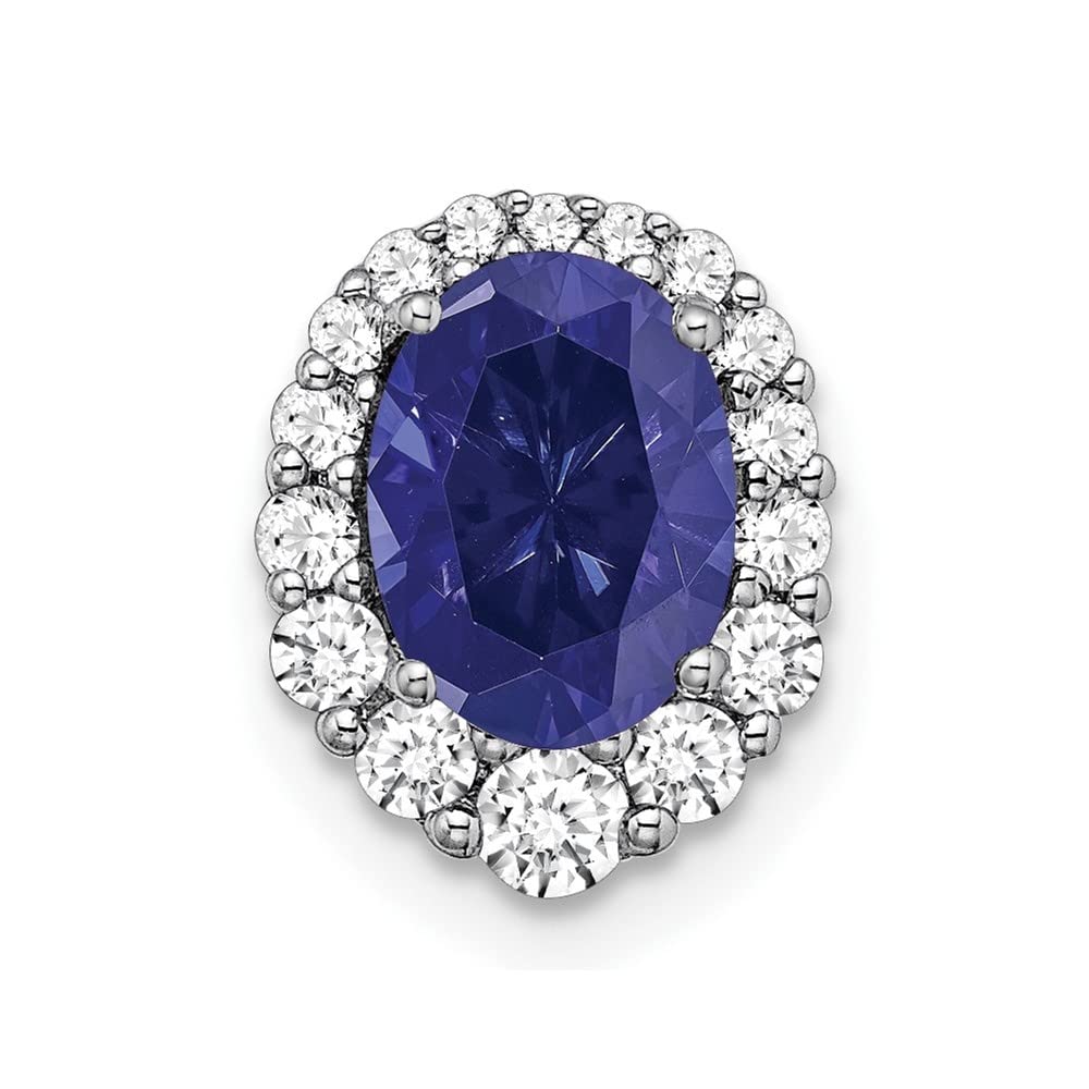 14K White Gold Lab Grown Diamond & Blue Sapphire Halo Pendant Necklace - Elegant Jewelry for Weddings, Anniversaries and Special Occasions
