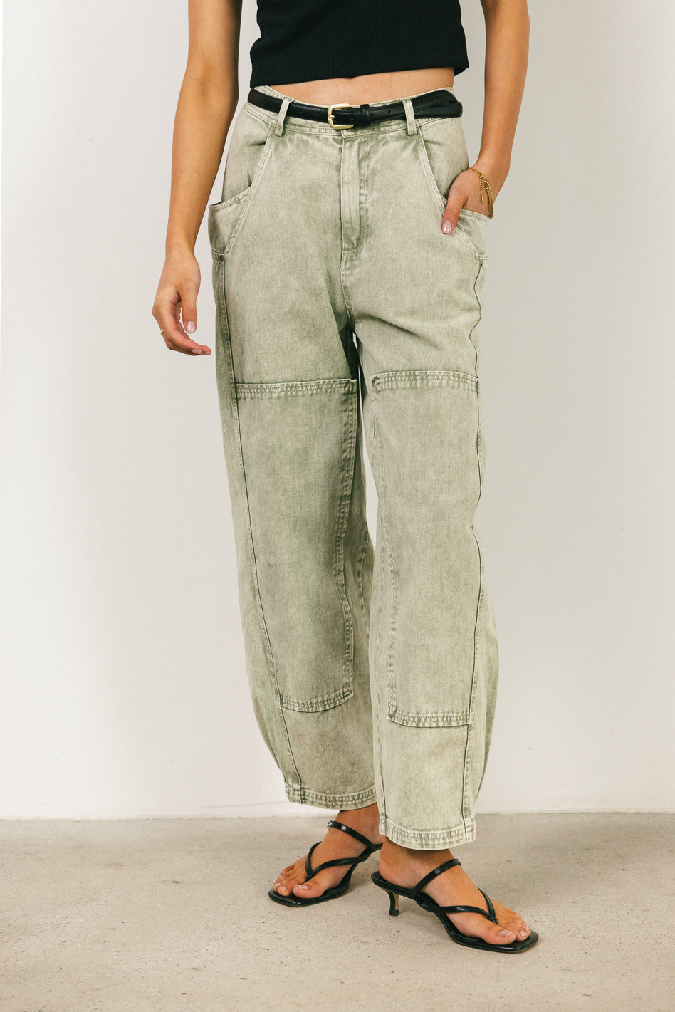 Angela Barrel Jeans for Women - Olive Green High Waist Wide Leg Denim Pants | Comfortable & Stylish for Casual Outings, Work, and Date Nights