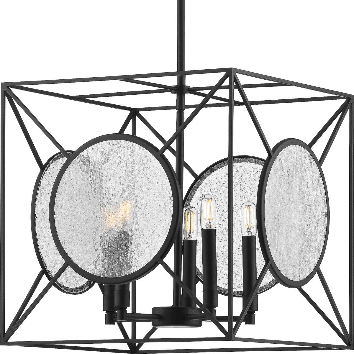 Cumberland Collection 5-Light Clear Seeded Glass Farmhouse Pendant Light in Matte Black - Perfect for Kitchen Island, Dining Room, and Rustic Home Decor
