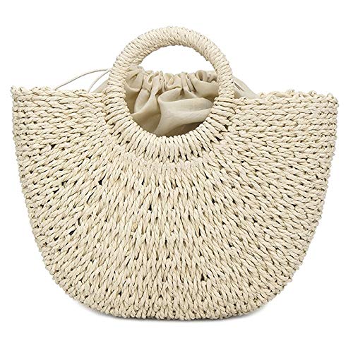 Handmade Rattan Beach Bag for Women - Summer Straw Travel Tote (Beige) | Perfect for Vacation & Outings