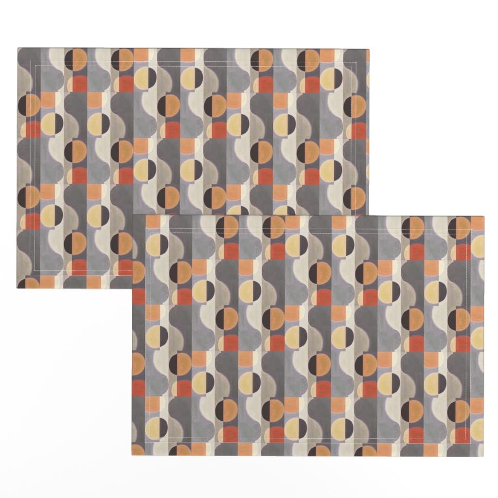 Premium Linen Cotton Canvas Placemats Set of 2 - Elegant Violin Ogee Geometric Abstract Music Jazz Notes Midcentury Design for Dining Table Decor | Perfect for Dinner Parties, Holiday Gatherings & Home Decor