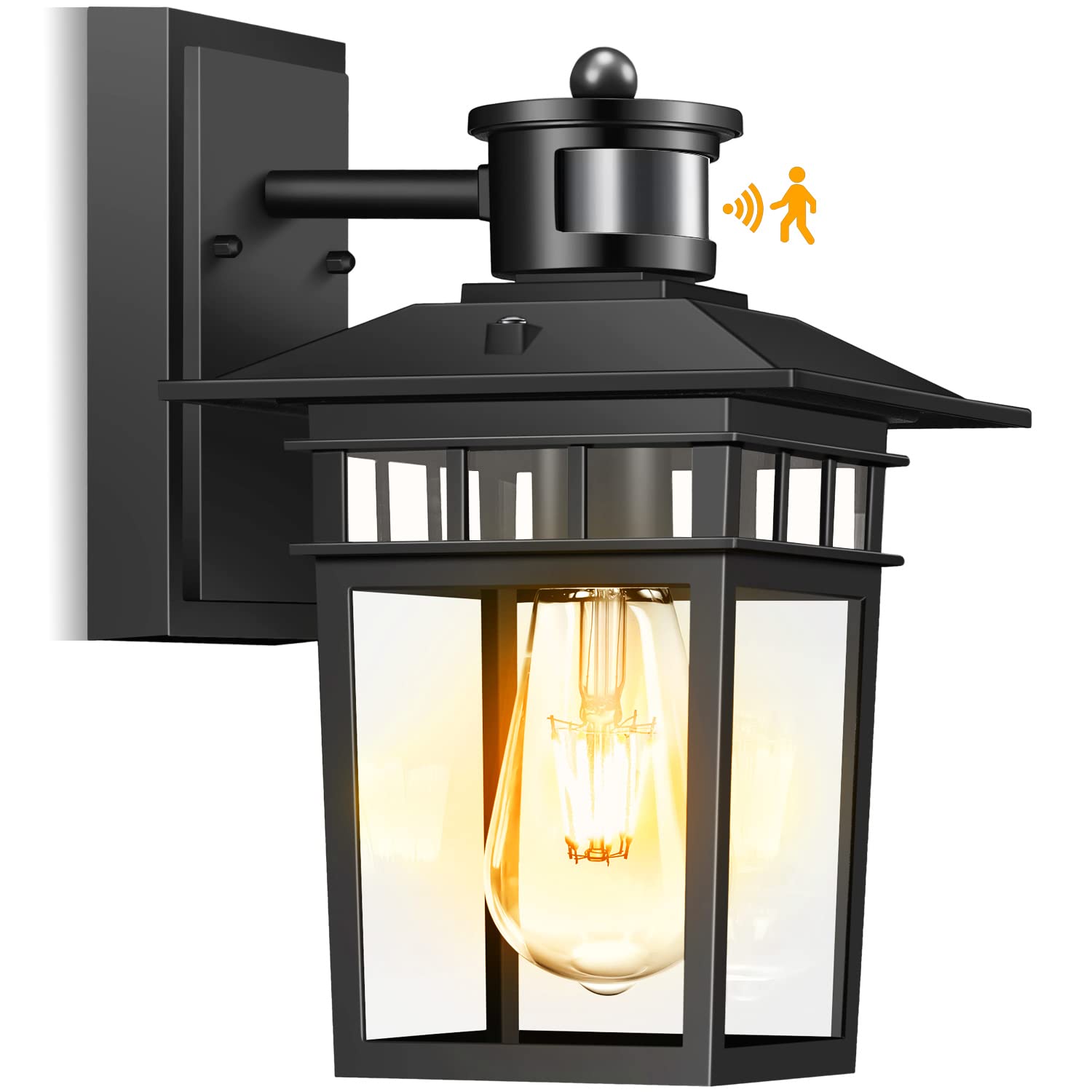 Motion Sensor Outdoor Wall Lights - Dusk to Dawn Waterproof Exterior Lighting Fixture, Aluminum Anti-Rust Black Porch Light for Front Door, Garage & Entrance - Perfect for Home Security, Pathway Illumination & Nighttime Safety