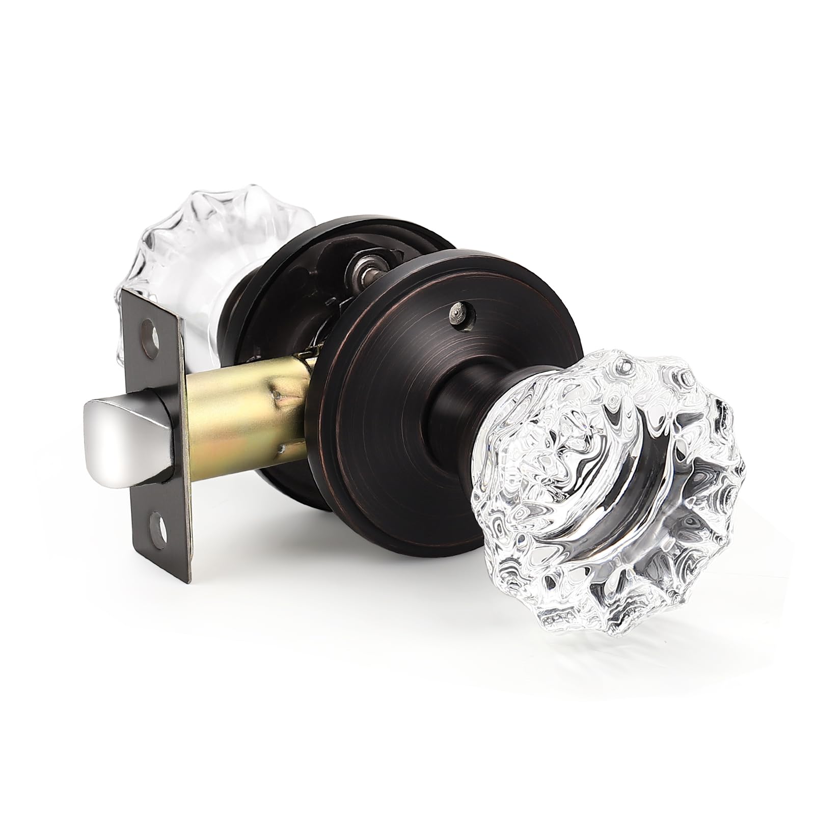 **KNOBWELL 5-Pack Clear Crystal Glass Door Knobs with Keyless Lock - Oil Rubbed Bronze Plate for Bedroom & Bathroom Privacy - Perfect for Interior Doors, Closets, and Home Décor**