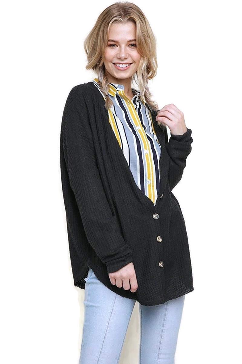 Umgee Women's Waffle Knit Button Front Cardigan Sweater - Cozy Long Sleeve Open Front Wrap for Fall & Winter | Perfect for Office, Casual Outfits and Layering