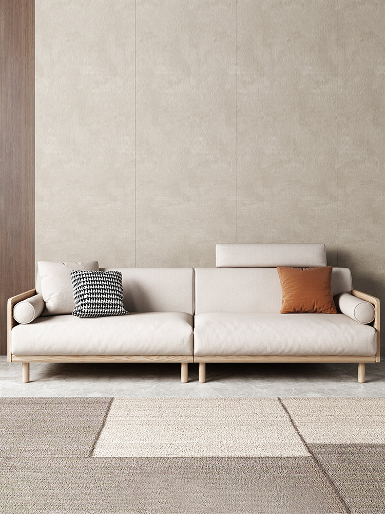 Avery Solid Wood Sofa - Japanese Style Fabric Removable Cushion - Modern Minimalist Living Room Furniture for Small Spaces & Apartments