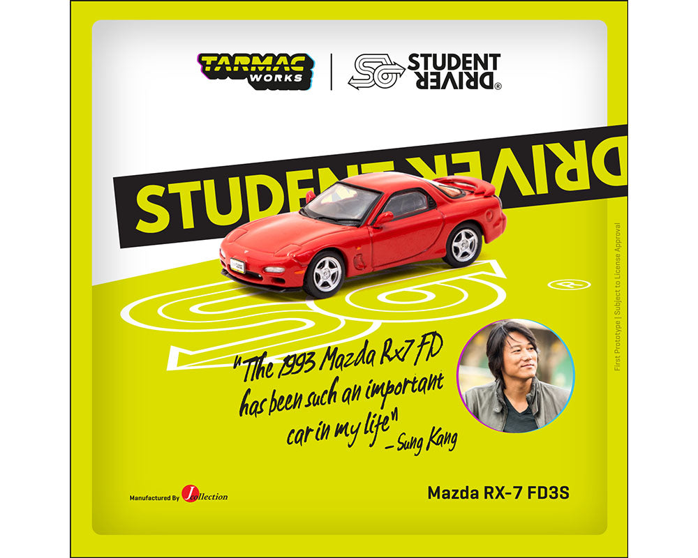 Tarmac Works 1/64 Scale Mazda RX-7 FD3S Red Student Driver Edition Diecast Model Car - Perfect for Collectors, Display, and Racing Scenes