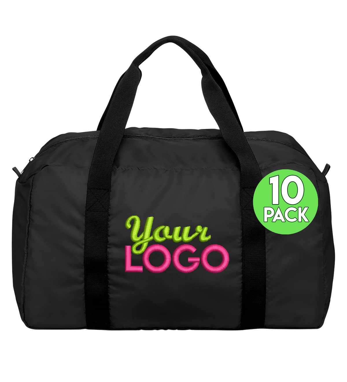 Custom Sport Duffel Bags for Men & Women - 10 Pack Mini Ripstop Black Gym Bags with Logo - Personalized Weekender Bag for Travel, Overnight Trips & Workout - Perfect for Gym, Business Travel & Weekend Getaways