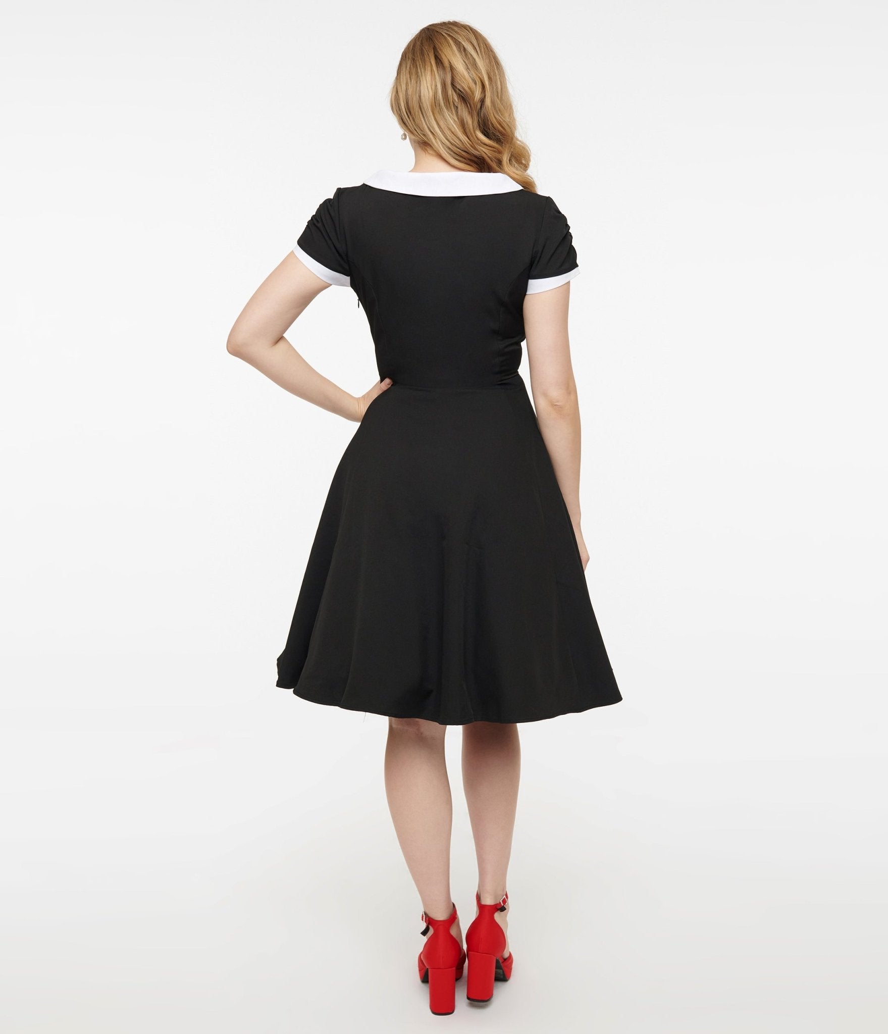 Vintage 1950s Black & White Fit & Flare Dress with Collar - Retro Swing Dress for Parties, Weddings & Pinup Photoshoots