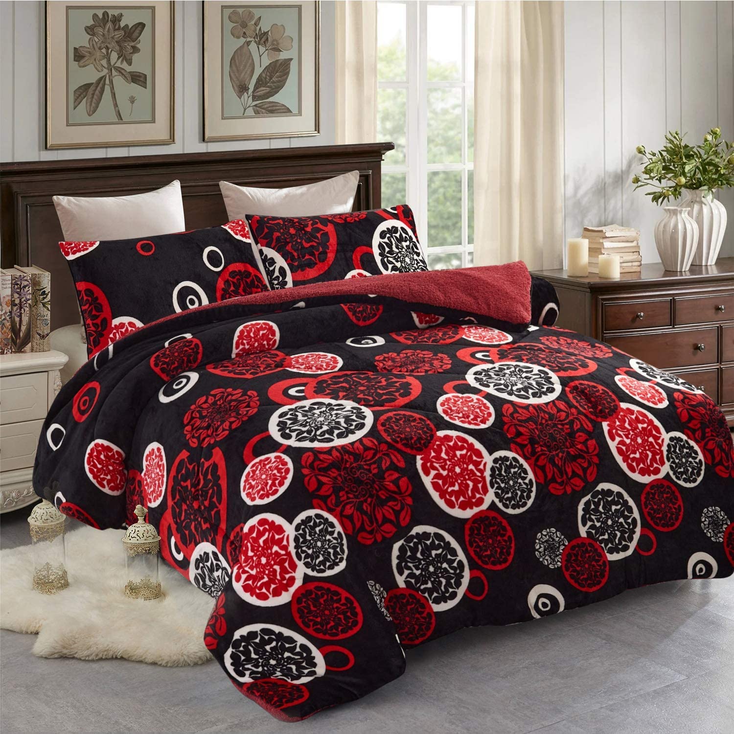 JML Soft Fleece Blanket Set - 3-Piece Reversible Sherpa for Winter Warmth - Perfect for Bed, Sofa & Travel (Polka Dot, King Size)