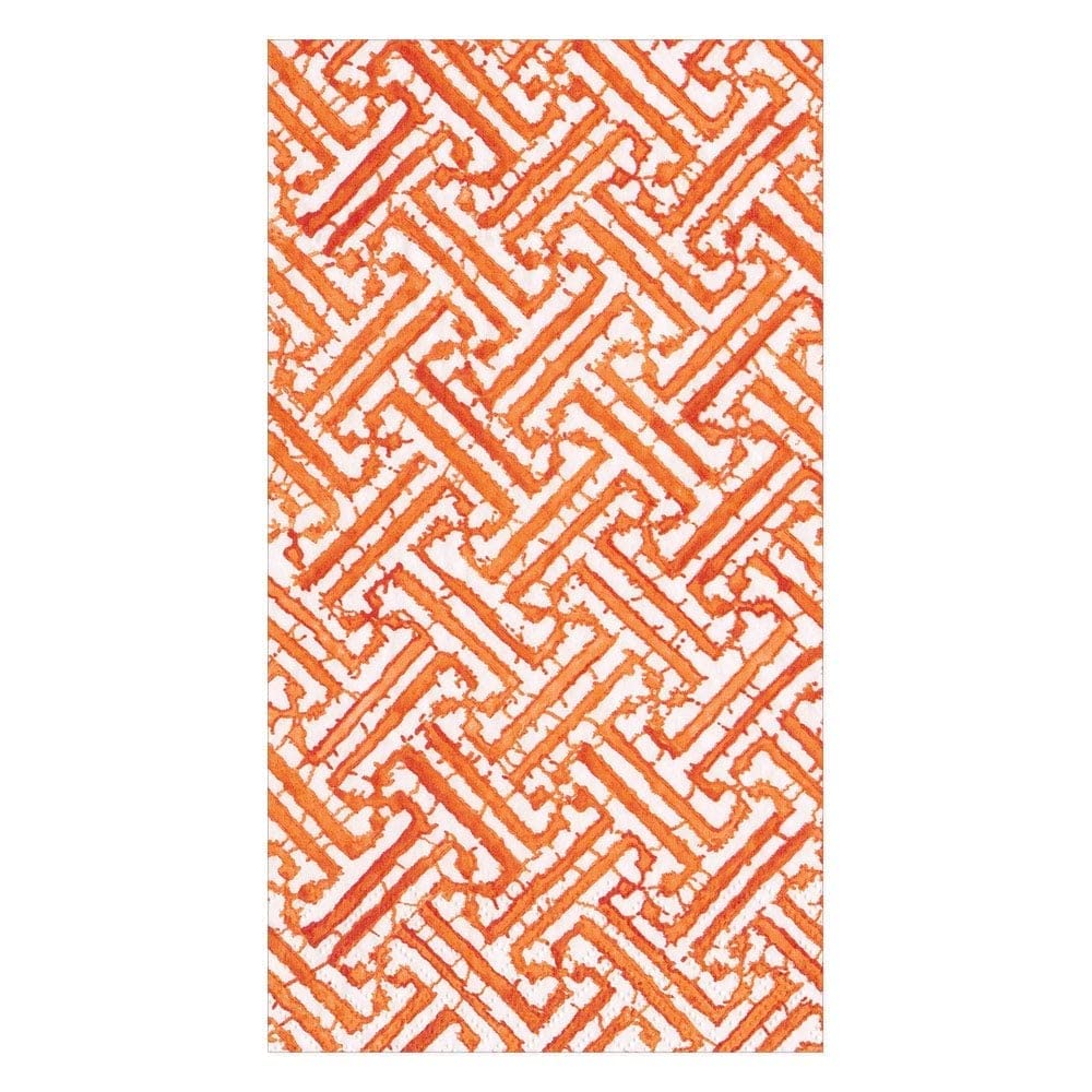 Disposable Paper Guest Towels - Caspari Fretwork Bathroom Napkins in Orange (15-Pack) | Perfect for Parties, Weddings & Upscale Restrooms
