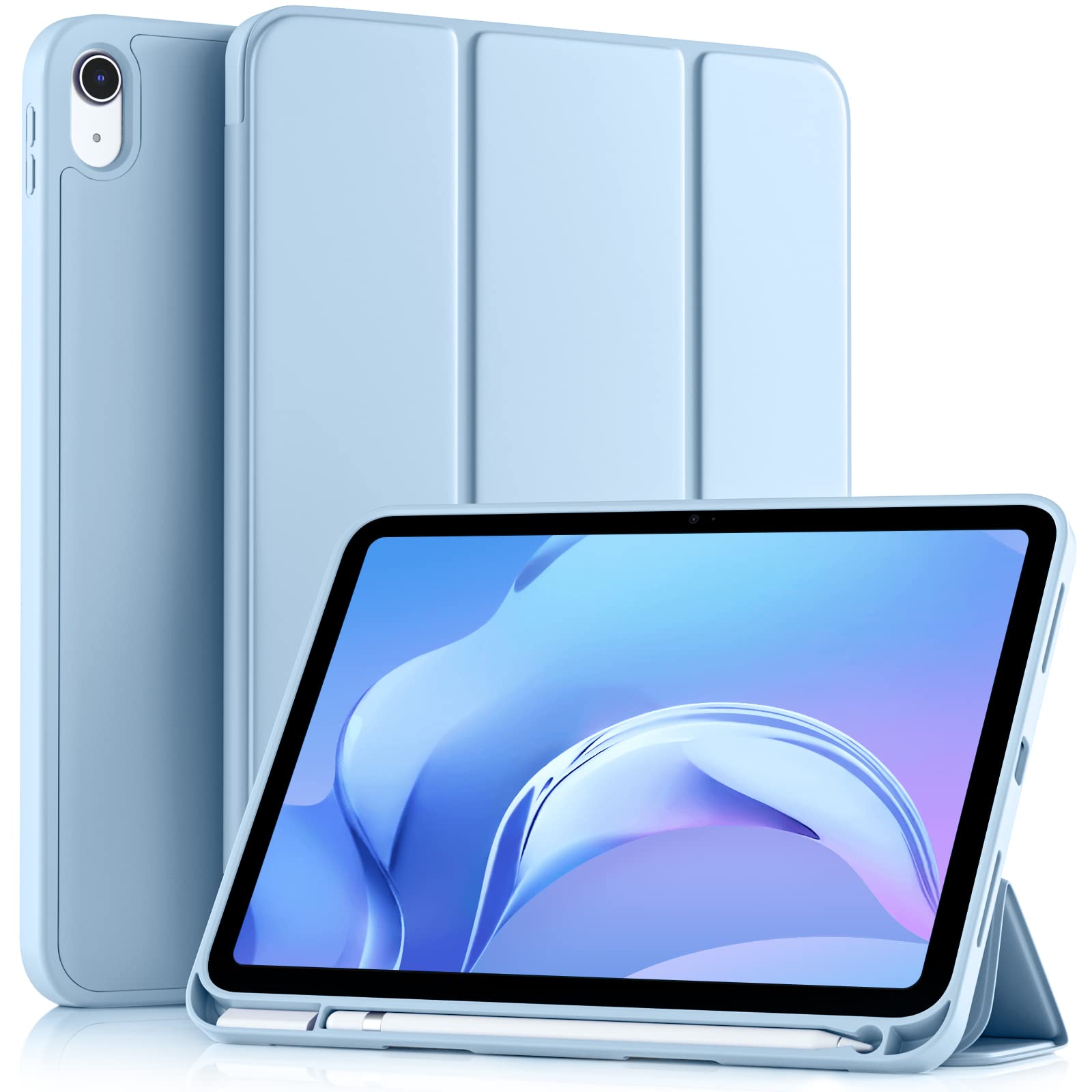 **Akkerds iPad Case 11th Gen (2025) & 10th Gen (2022) 11/10.9 Inch - Slim Trifold Stand Cover with Pencil Holder & Soft TPU Back, Sky Blue - Perfect for Work, School & Travel**