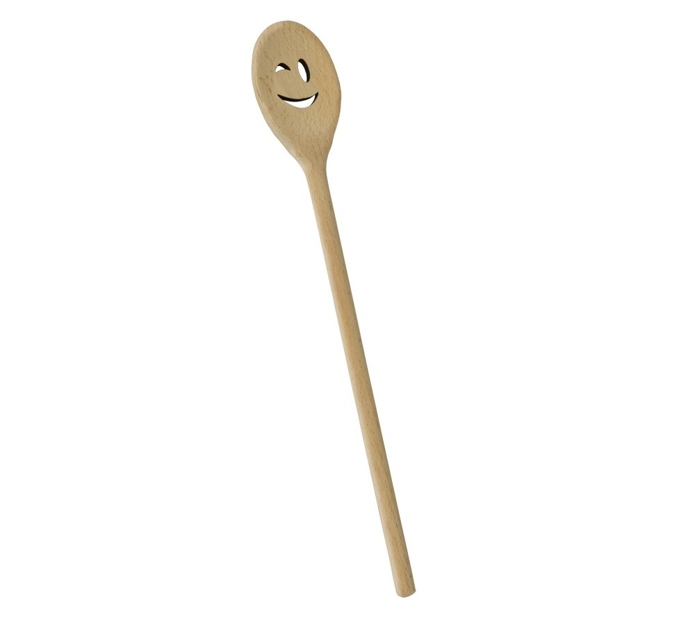 Metaltex Smiley Wooden Cooking Spoon - Brown, 28cm Kitchen Utensil for Stirring, Mixing & Serving - Perfect for Soups, Sauces & Baking