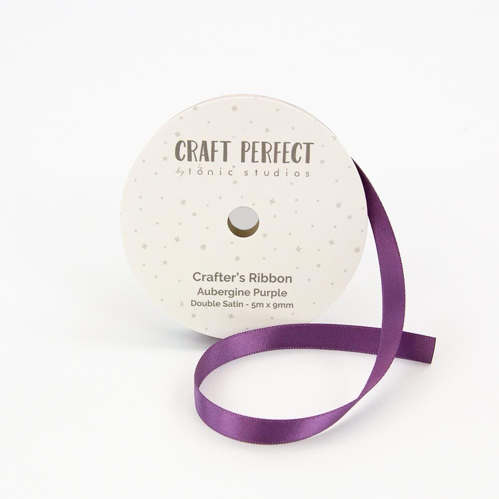 Double Face Satin Ribbon 9mm Wide - Elegant Aubergine Purple for Gift Wrapping, DIY Crafts & Wedding Decorations (8961E)