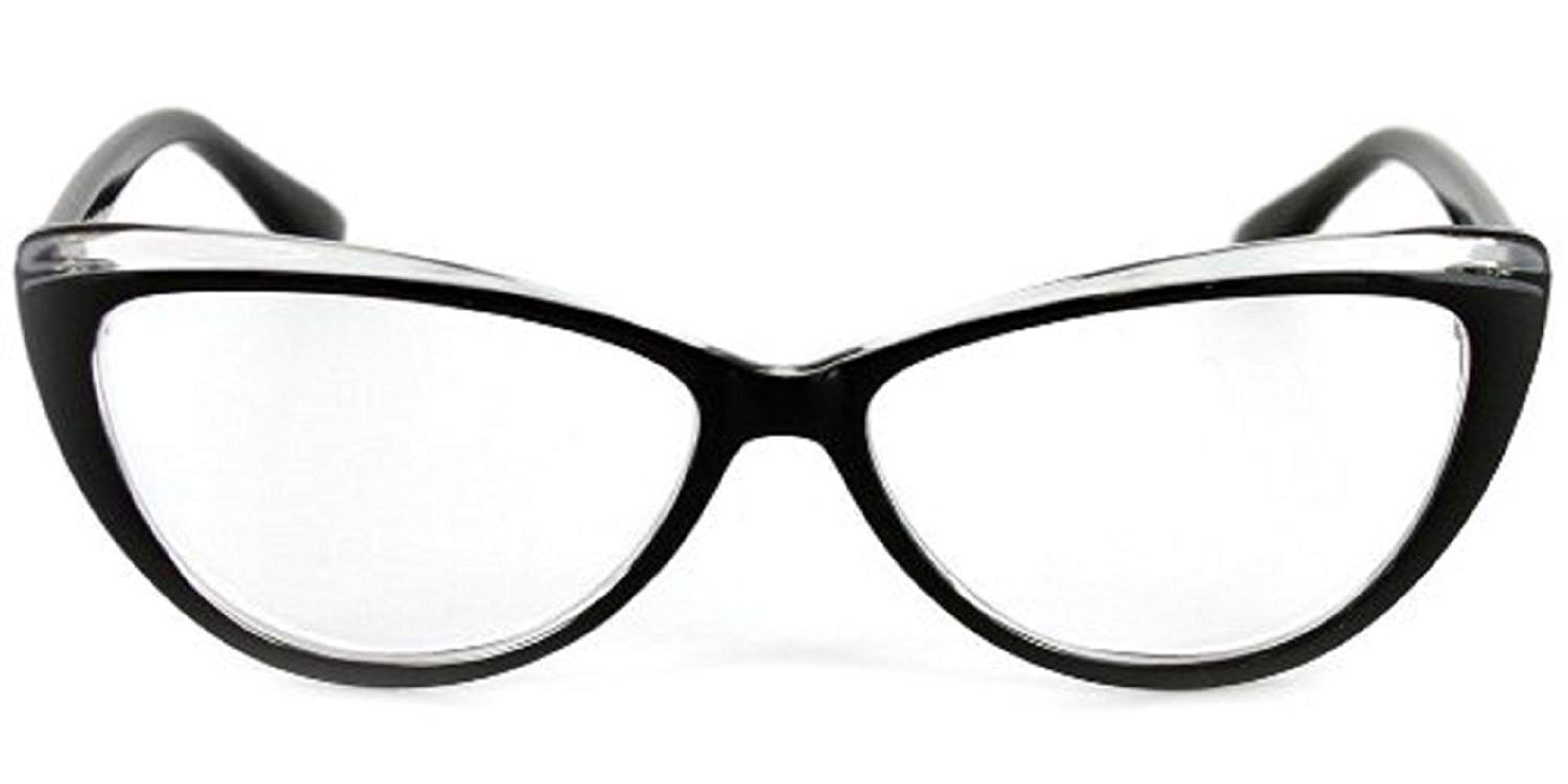 Stylish Two-Tone Cat Eye Reading Glasses for Women (Black +2.50) - Fashionable Readers with Carrying Case - Perfect for Reading, Office Work & Everyday Use