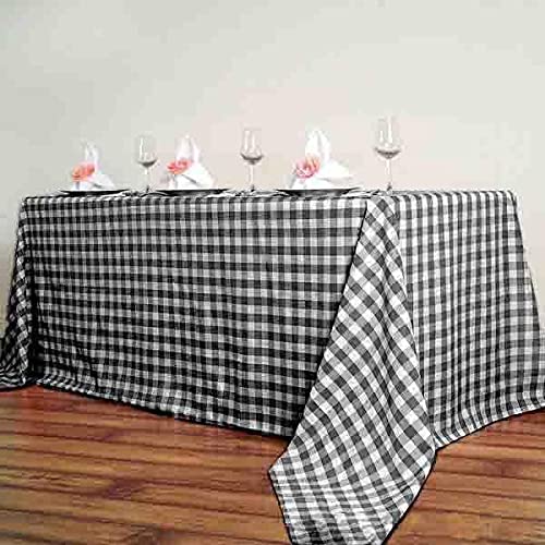 Black & White Gingham Polyester Tablecloth 90x132 Inch for Picnics & Parties