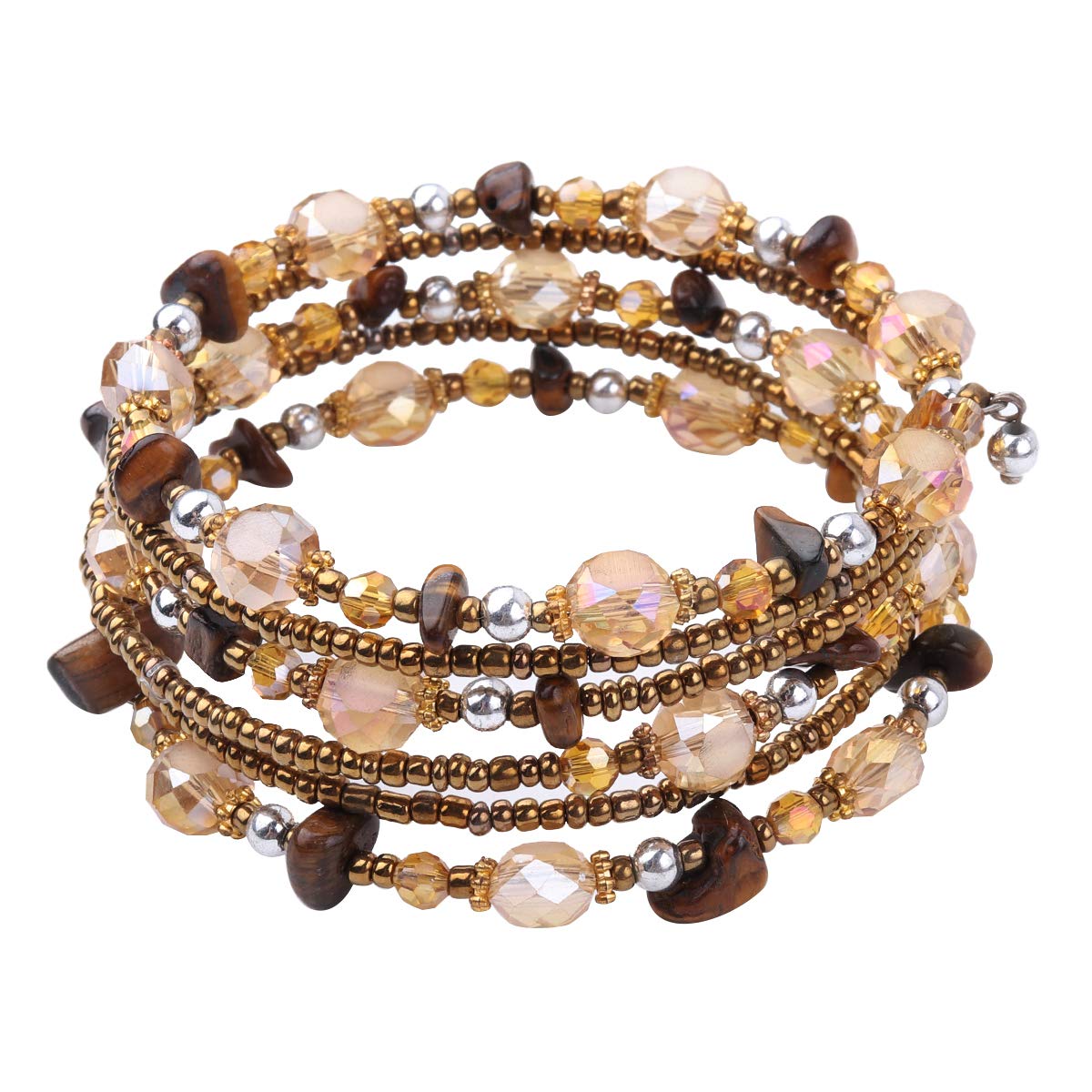 Boho Layered Bracelet Set for Women - Amethyst & Tiger Eye Stretch Bracelets, Bohemian Jewelry for Girls | Perfect for Yoga, Meditation & Everyday Wear