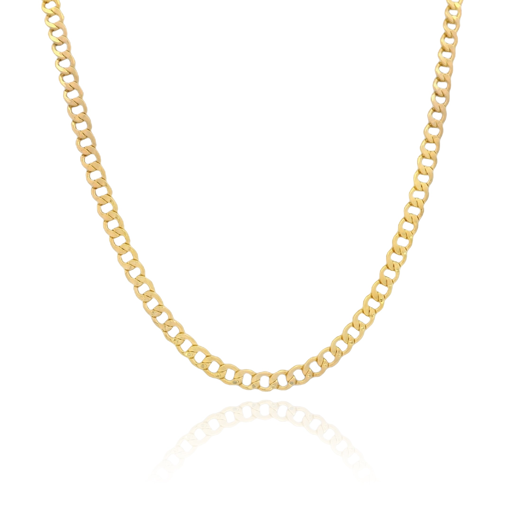 14K Gold Hollow Cuban Curb Chain Necklace - 2.5mm Width, 20