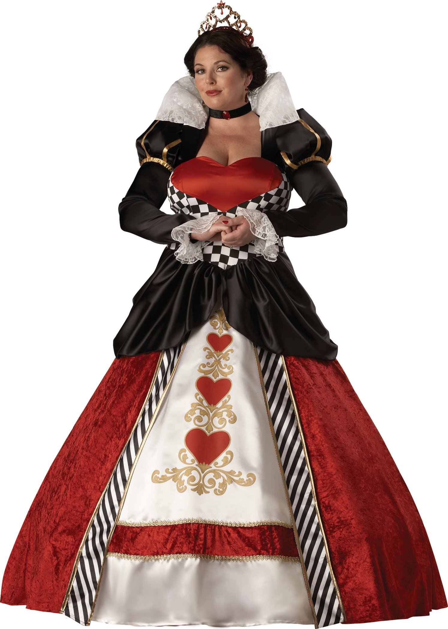 InCharacter Costumes Women's Plus Size Queen of Hearts Costume - Elegant Halloween Party Dress for Cosplay, Themed Events & Costume Parties (Red & Gold Royal Fantasy Outfit)