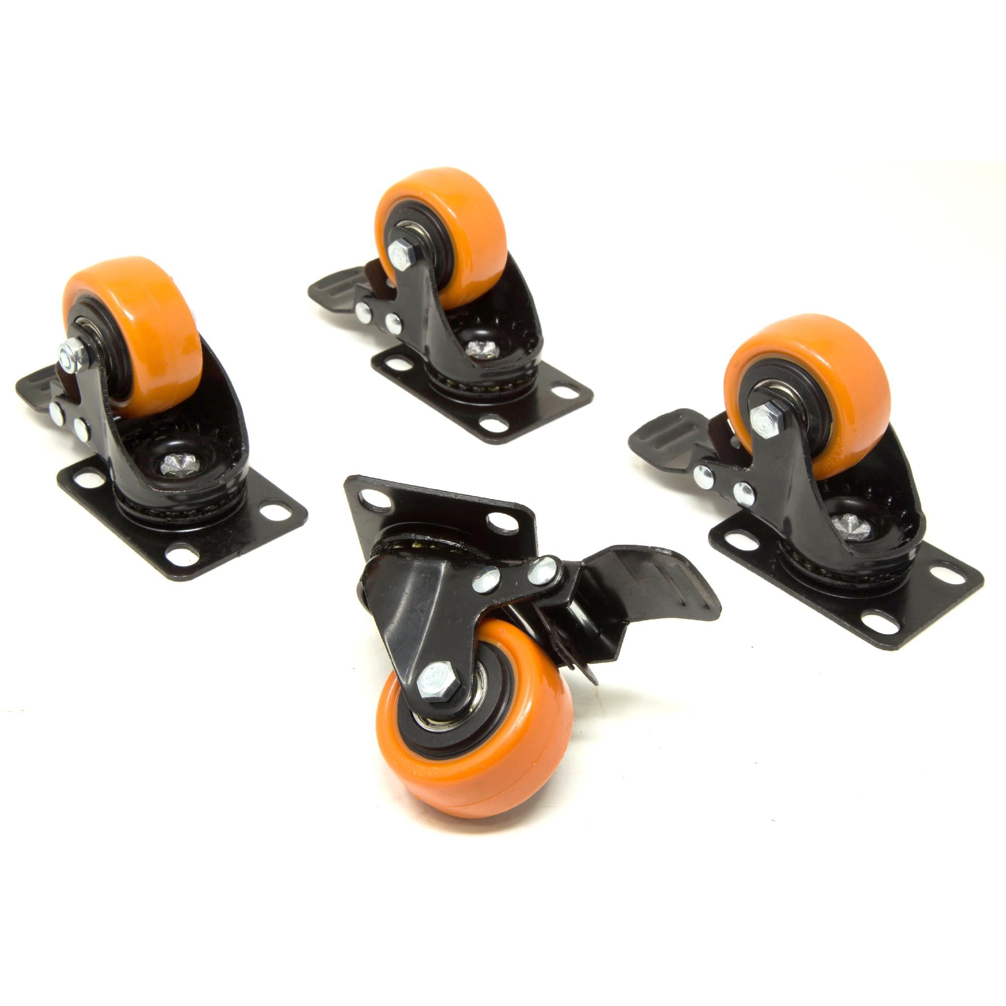 WEN CA1162B 2-Inch Heavy Duty Polyurethane Swivel Caster Wheels with Brake - 155 lb Capacity, Double Bearing, 4-Pack - Perfect for Furniture, Carts, and Industrial Equipment