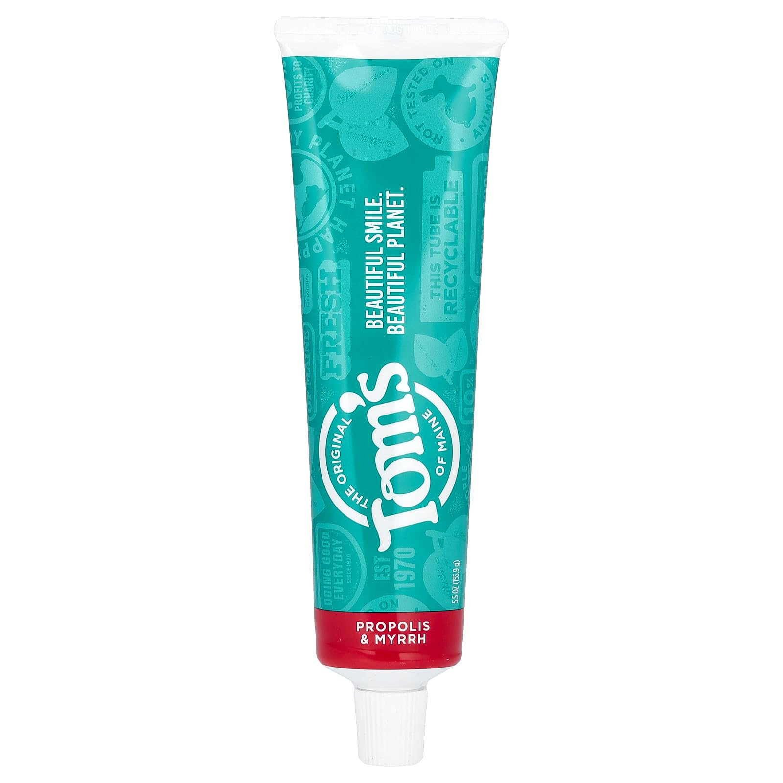 Tom's of Maine Propolis & Myrrh Natural Fluoride-Free Toothpaste - Cinnamint Flavor, 5.5 oz | Gentle Whitening & Fresh Breath for Sensitive Teeth | Perfect for Daily Oral Care & Travel