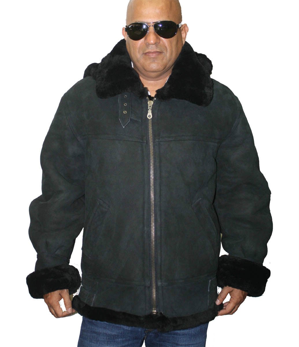Men's Genuine Shearling Sheepskin Hooded Winter Jacket with Zipper - Warm Fleece Lined Coat for Cold Weather, Outdoor Activities & Casual Wear
