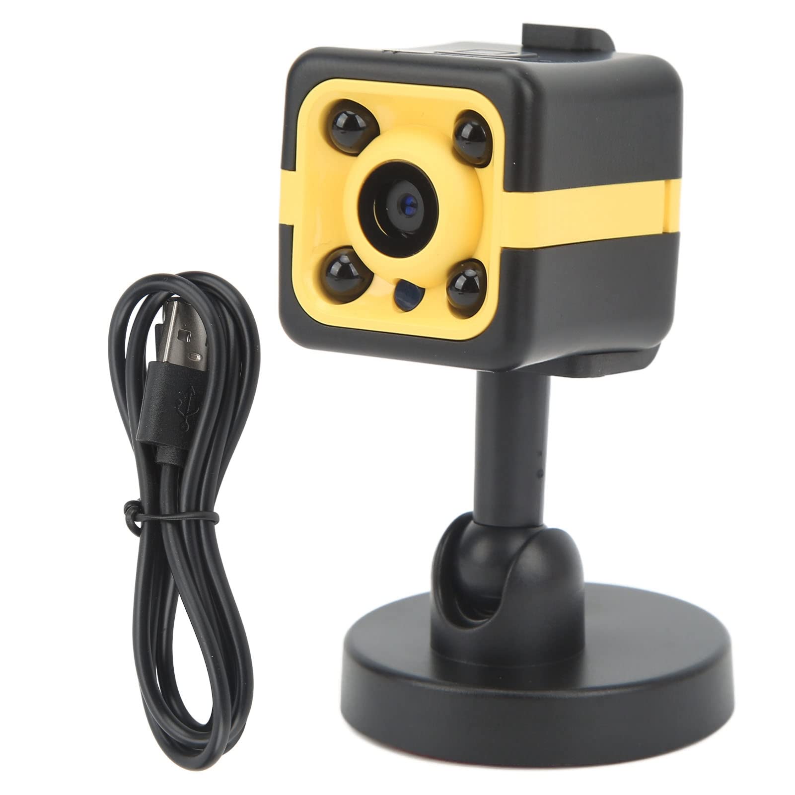 CS01 1080P HD Mini Sports Camera with Infrared Night Vision - 360° Rotatable Bracket, Supports 256GB (Black/Yellow) - Perfect for Outdoor Adventures, Nighttime Recording & Action Sports