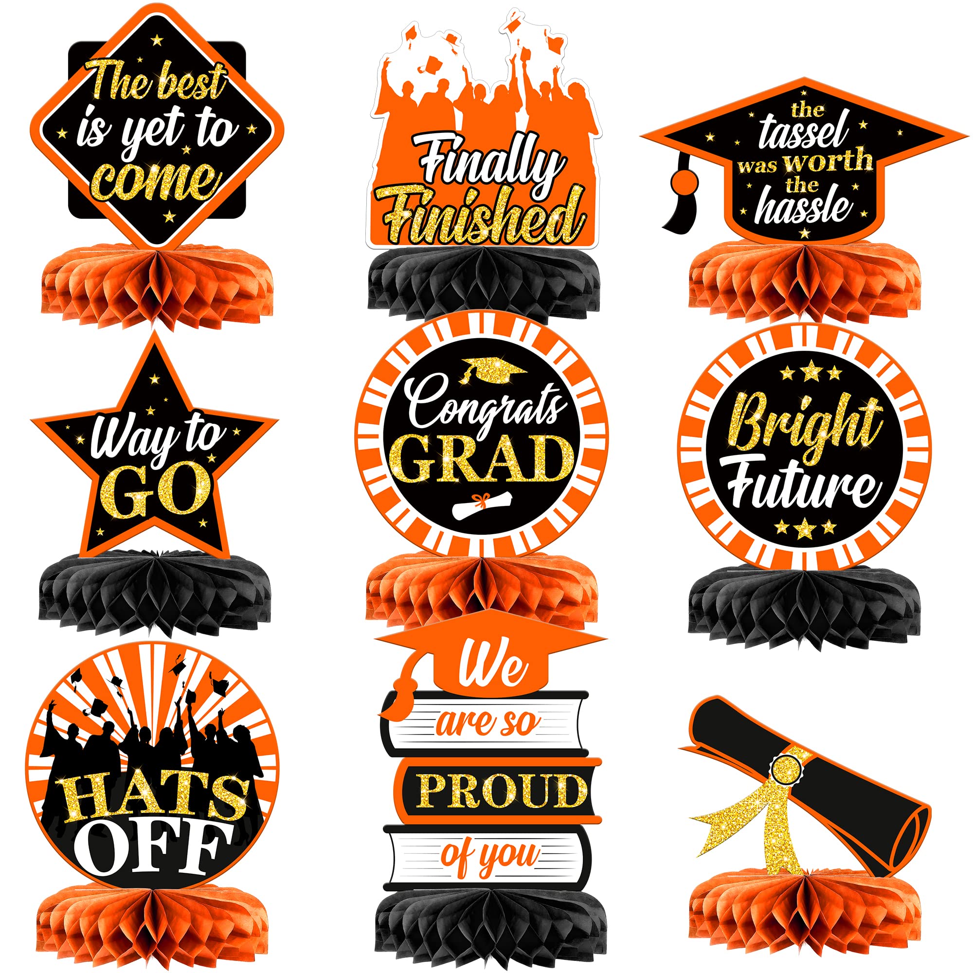 KatchOn Orange and Black Graduation Table Centerpieces - Pack of 9 | Class of 2025 Graduation Decorations | Perfect for Graduation Parties, Banquets & School Events