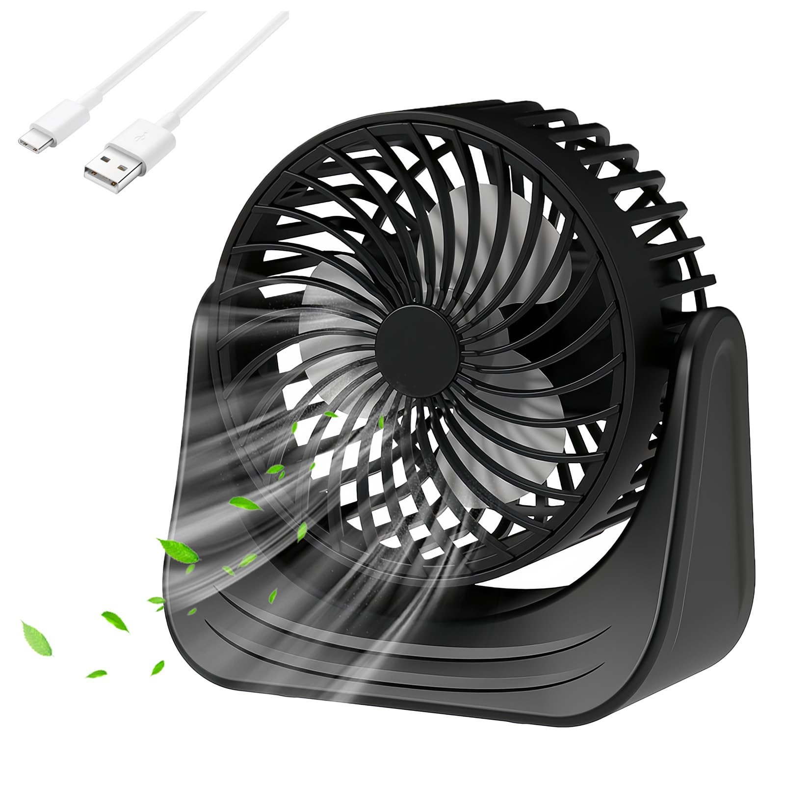 USB Rechargeable Desk Fan - 3 Speed Adjustable 360° Rotation Mini Silent Fan for Home Office, Bedroom, Dorm & Travel | Portable Cooling Fan for Workstation, Nightstand & Outdoor Use