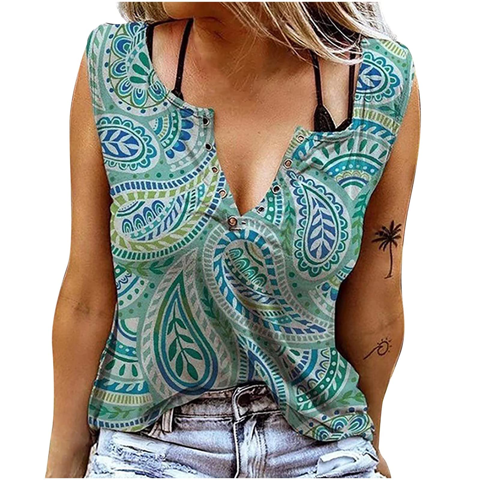 Women's Fashion Sleeveless V-Neck Vest - Cool Summer Blouse with Floral Print for Prom & Casual Wear | Slim Fit Tank Top for Daily Outfits & Outdoor Activities