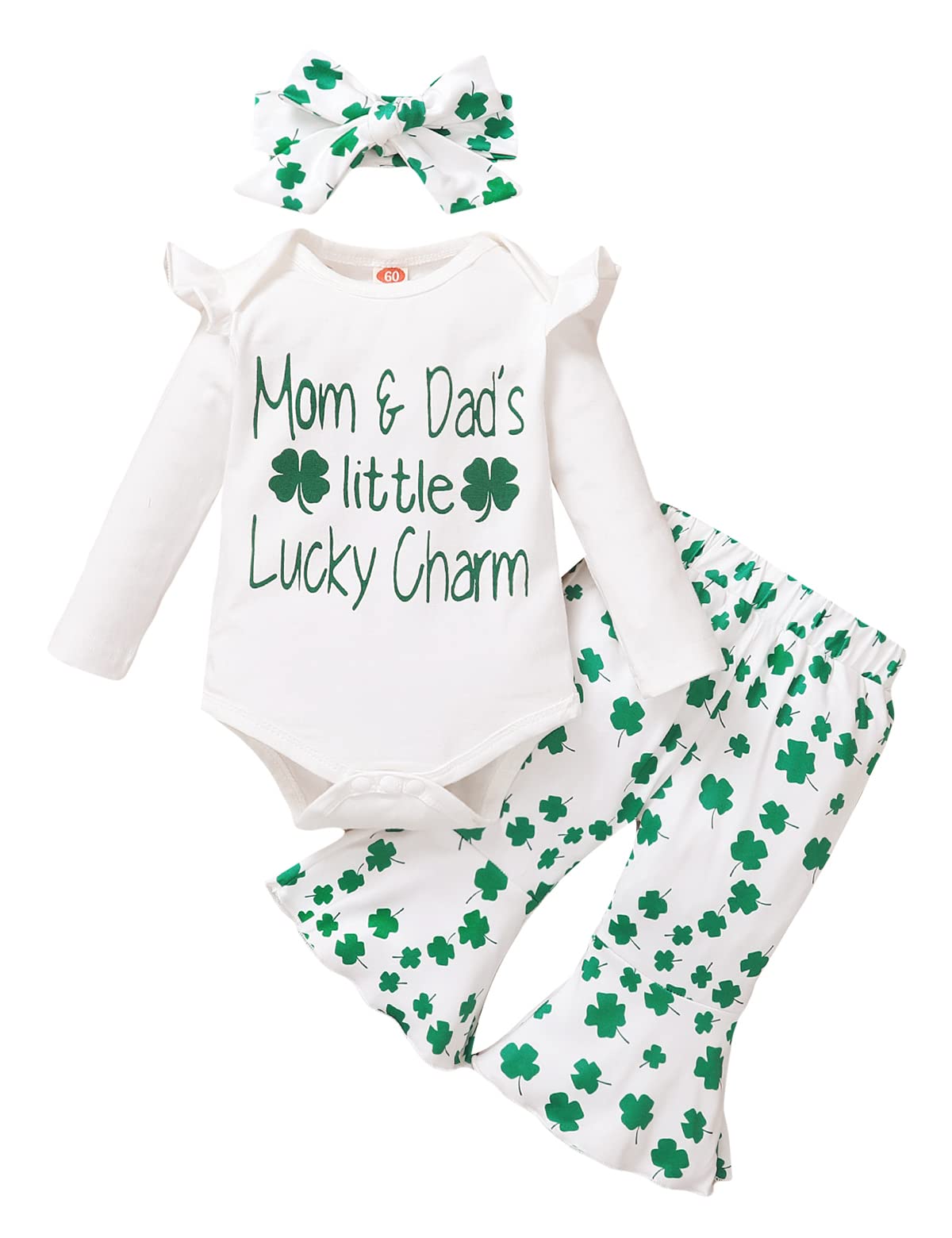Shalofer Baby Girl Shamrock Outfit - Lucky Charm Bodysuit for St. Patrick's Day & Irish-Themed Parties - Cute Green Onesie for Newborns & Infants