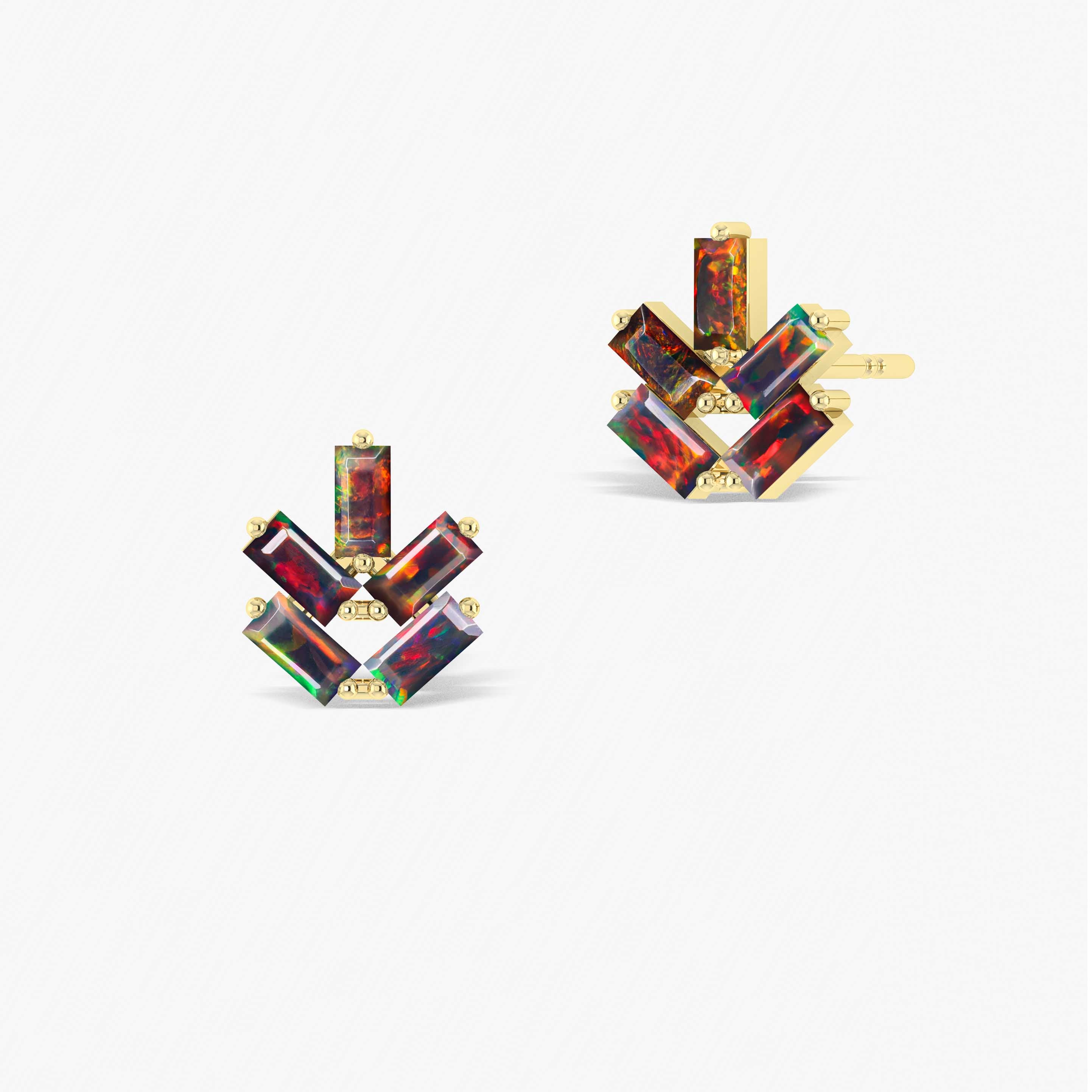 Natural Black Opal Leaf Stud Earrings – Baguette Shape for Women | Elegant Jewelry for Everyday Wear, Parties & Special Occasions