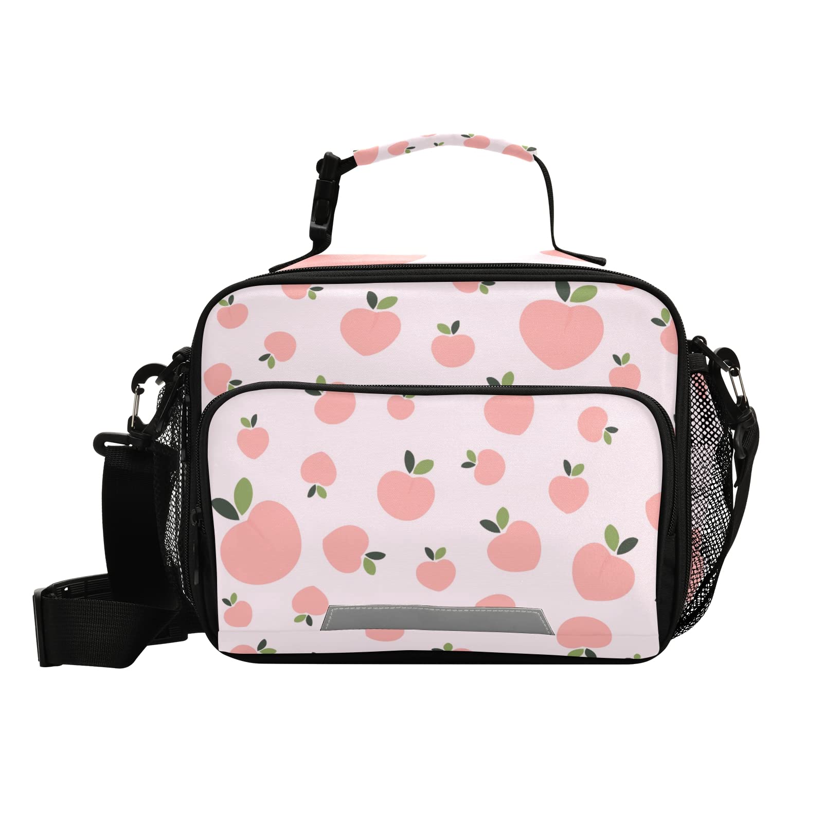 **Leakproof Insulated Lunch Bag - Kawaii Pink Peach & Green Leaves Design, Reusable Lunch Box for Men & Women with Adjustable Shoulder Strap - Perfect for Work, School, Picnic, Beach & Outdoor Activities**