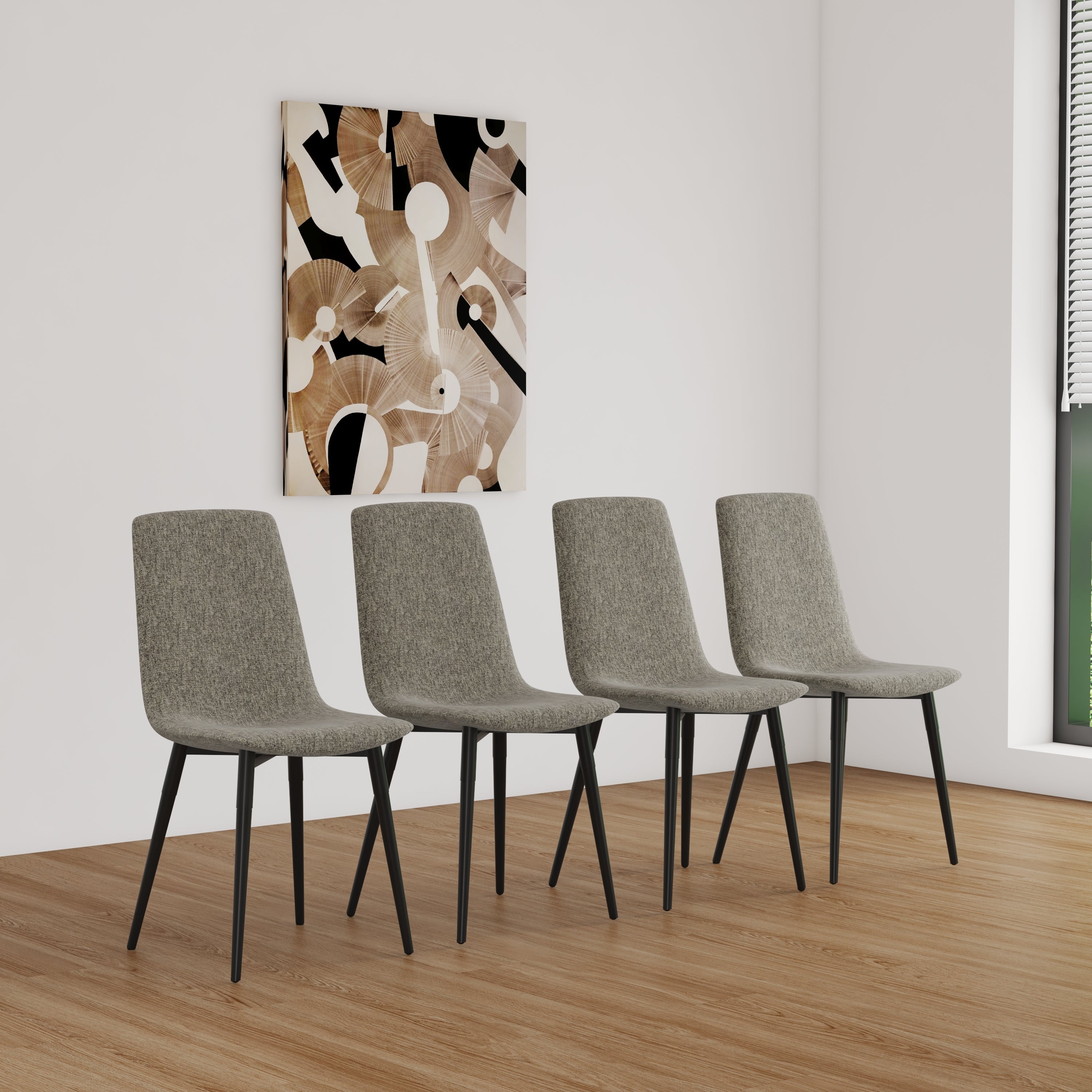 Modern Upholstered Dining Chairs Set of 4 - Grey Linen Cushion with Sturdy Black Metal Legs for Kitchen, Dining Room & Breakfast Nook - Comfortable & Stylish Seating for Family Meals, Entertaining & Small Spaces