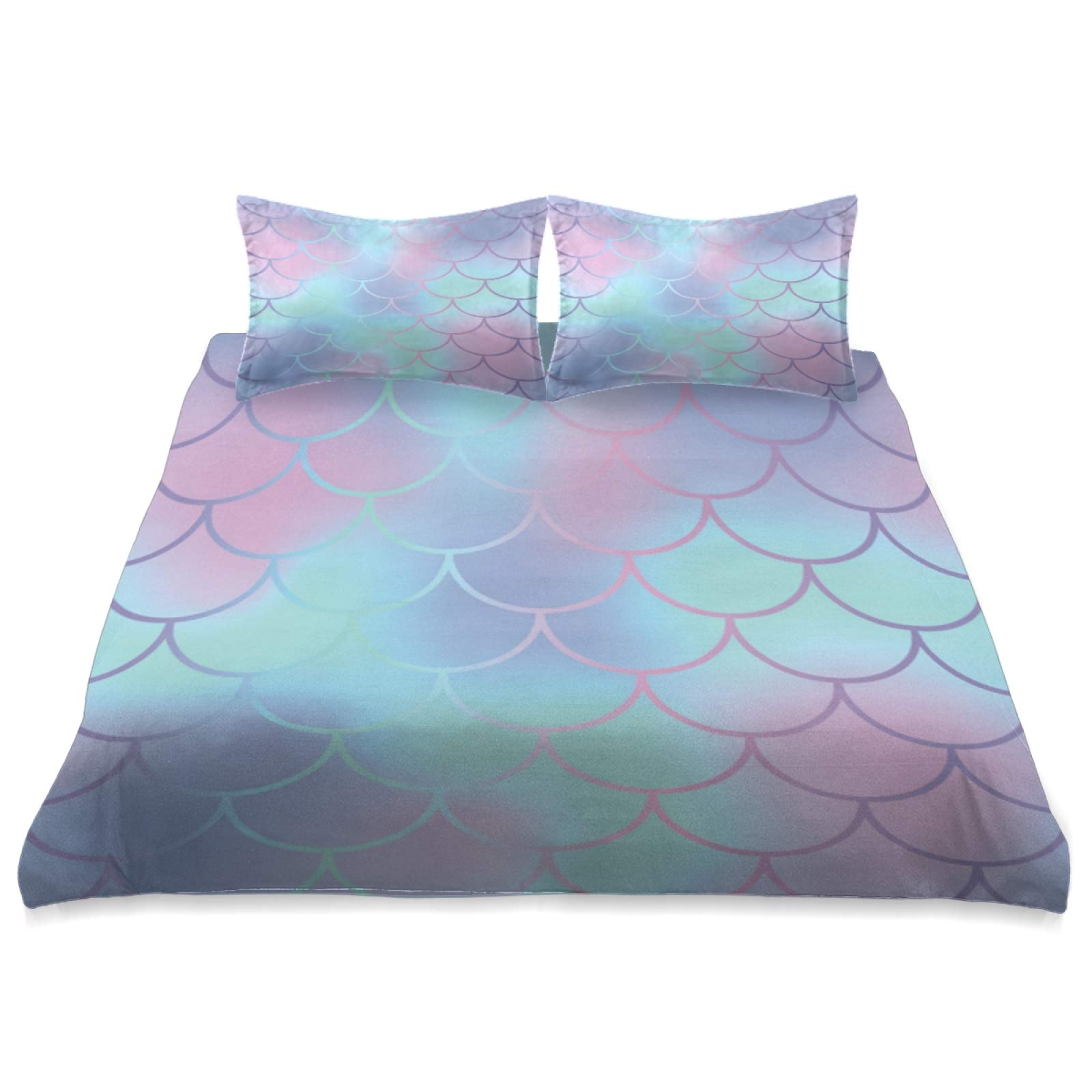 King Size Mermaid Scale Comforter Set - 3 Piece Ocean Blue Ultra Soft All Season Bedding (90x104 Inch) for Cozy Bedroom Decor & Guest Room Styling