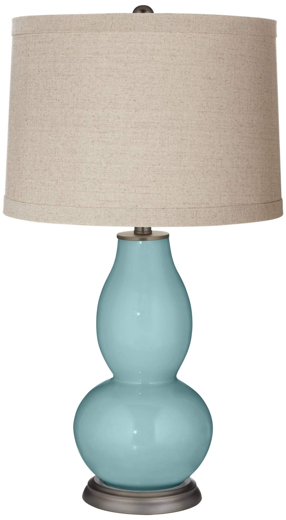 Color + Plus Double Gourd 28.75 Inch Linen Shade Table Lamp in Raindrop Blue - Perfect for Bedroom Nightstand, Living Room End Table, or Office Desk Lighting