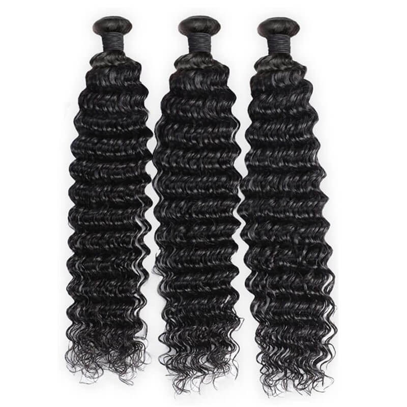 Eullair 10A Virgin Human Hair Bundles - 3/4 PCS Deep Wave Weave for Black Women | Perfect for Protective Styles, Wig Making & Everyday Wear