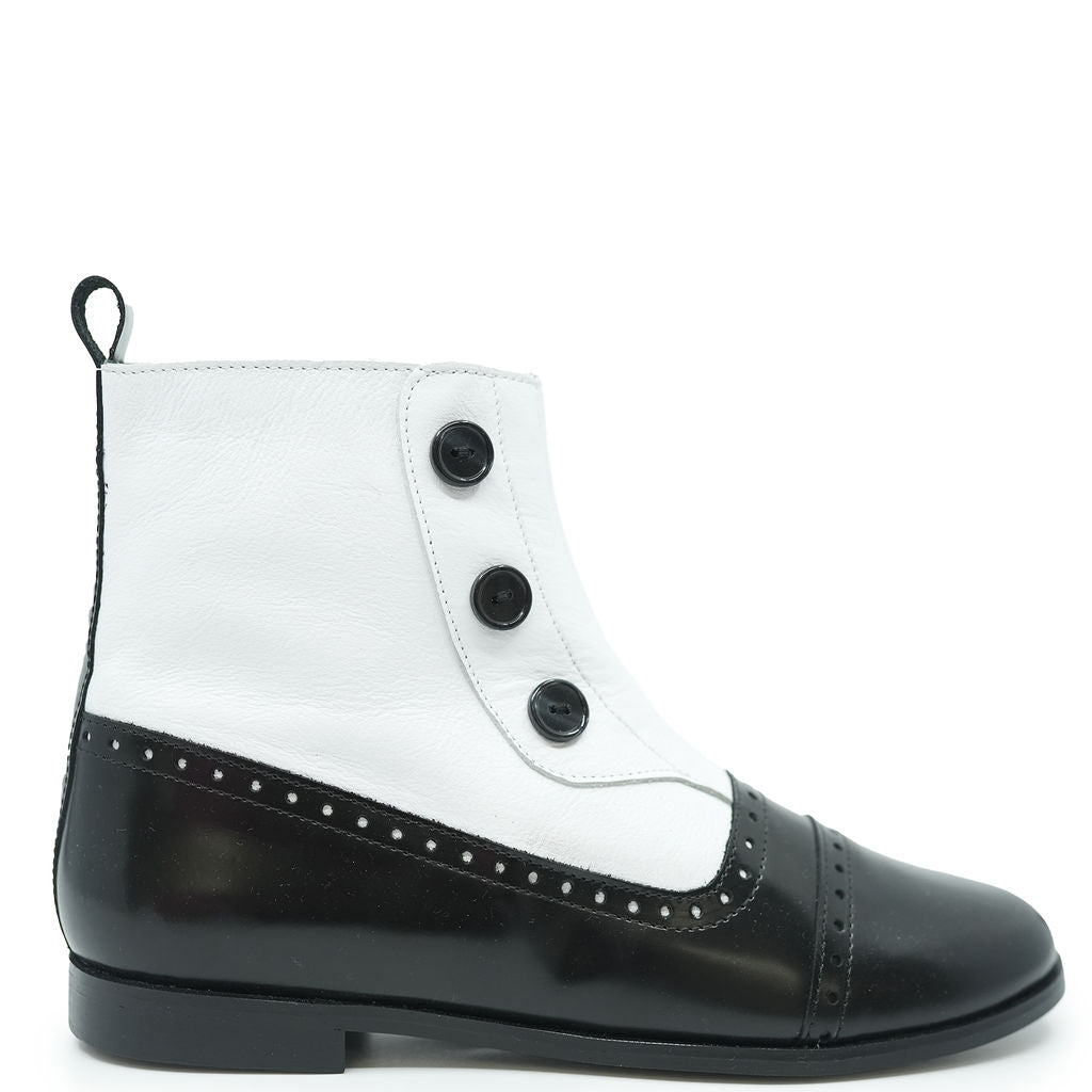 Spain+Co Women's Black and White Button Detail Ankle Boots - Stylish Chunky Heel Booties for Casual Outfits, Office Wear & Fall Fashion
