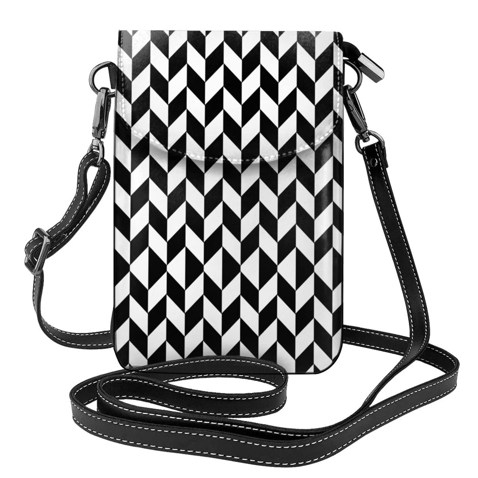 Stylish Black & White Lattice Print Crossbody Phone Purse for Women & Teens - Compact Wallet Bag with Adjustable Shoulder Strap - Perfect for Shopping, Travel & Daily Essentials