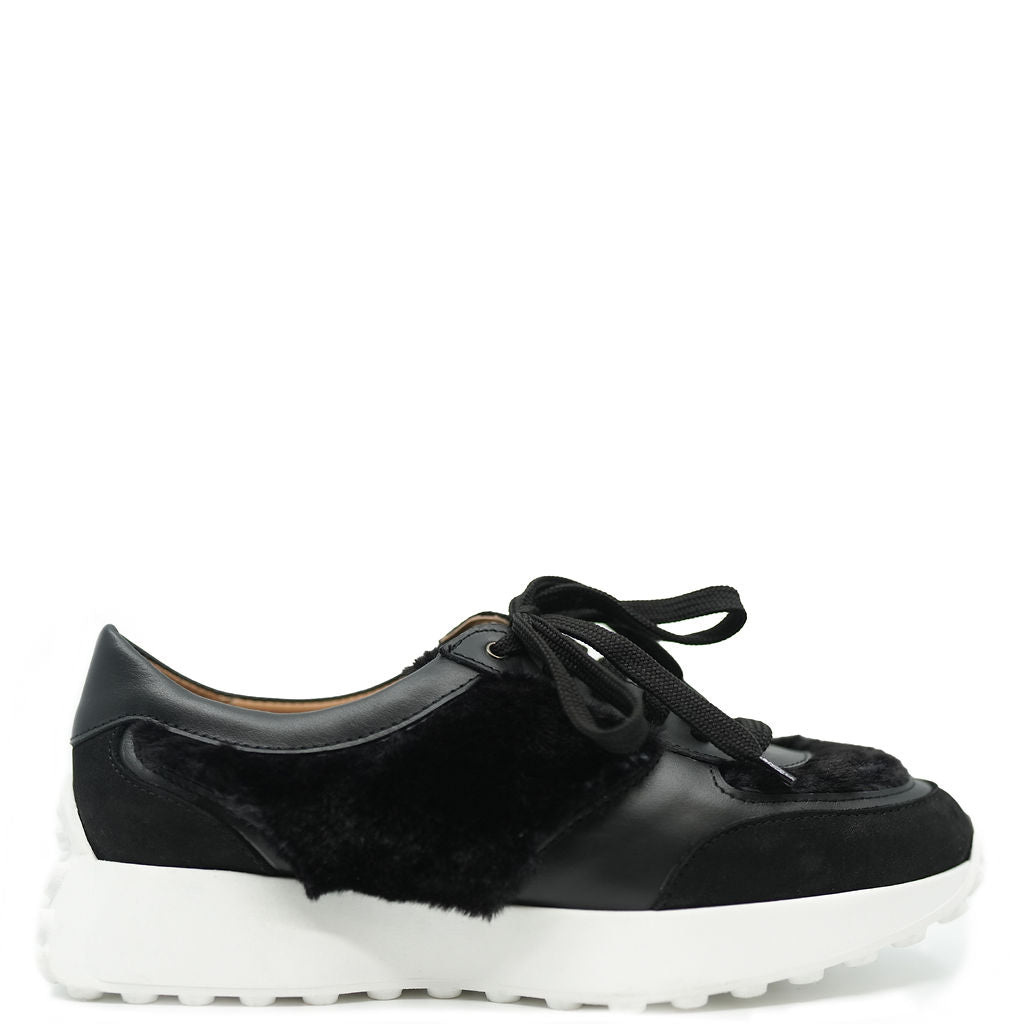 Black Fur Sneakers for Women - Stylish Winter Fashion Shoes with Cozy Lining - Perfect for Casual Outfits, Parties, and Cold Weather Wear