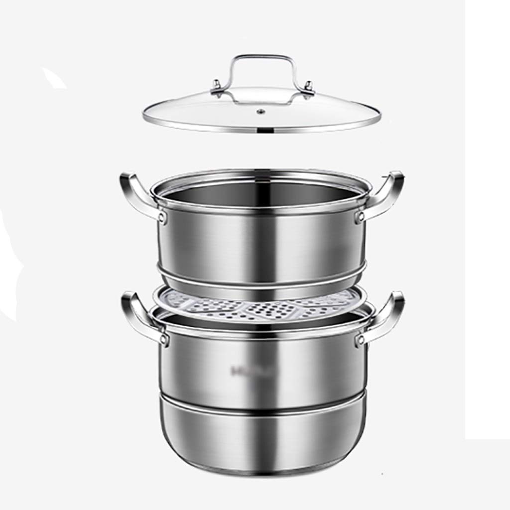 Premium 2-Layer Stainless Steel Stock Pot with Steamer - 304 Grade, Thick Double Bottom for Gas & Induction Stoves (28cm/30cm/32cm) - Ideal for Soups, Stews, Pasta & Large Family Cooking
