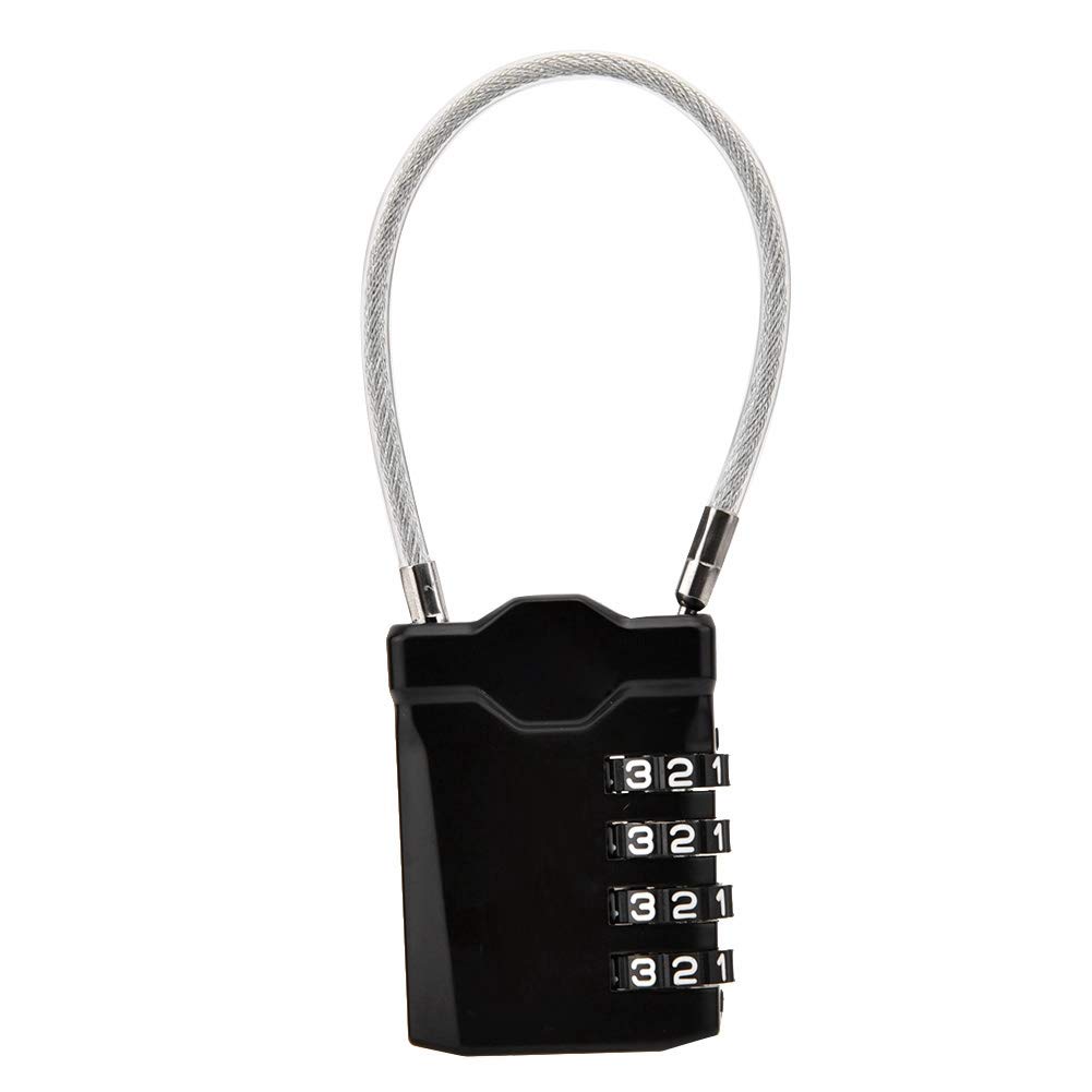 TSA Approved 4-Digit Combination Padlock - Steel Wire Rope Security Lock for Luggage & Suitcases | Travel Safe with Custom Code Protection (Black) | Ideal for Airports, Gym Lockers & Storage