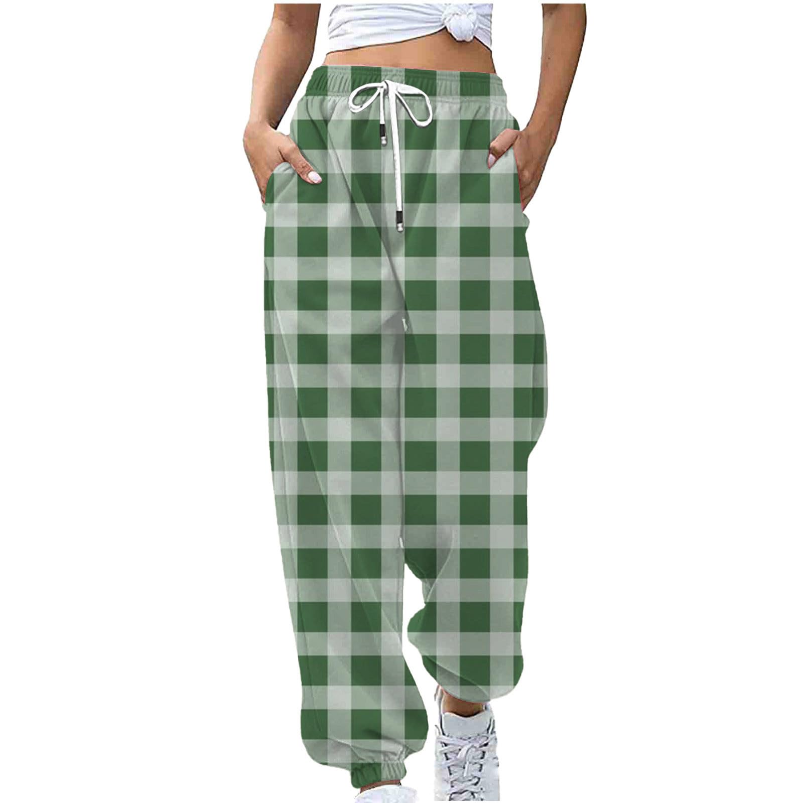 Trendy Checkered Women's Baggy Pants - Plus Size Lounge Sweatpants for Casual & Active Wear