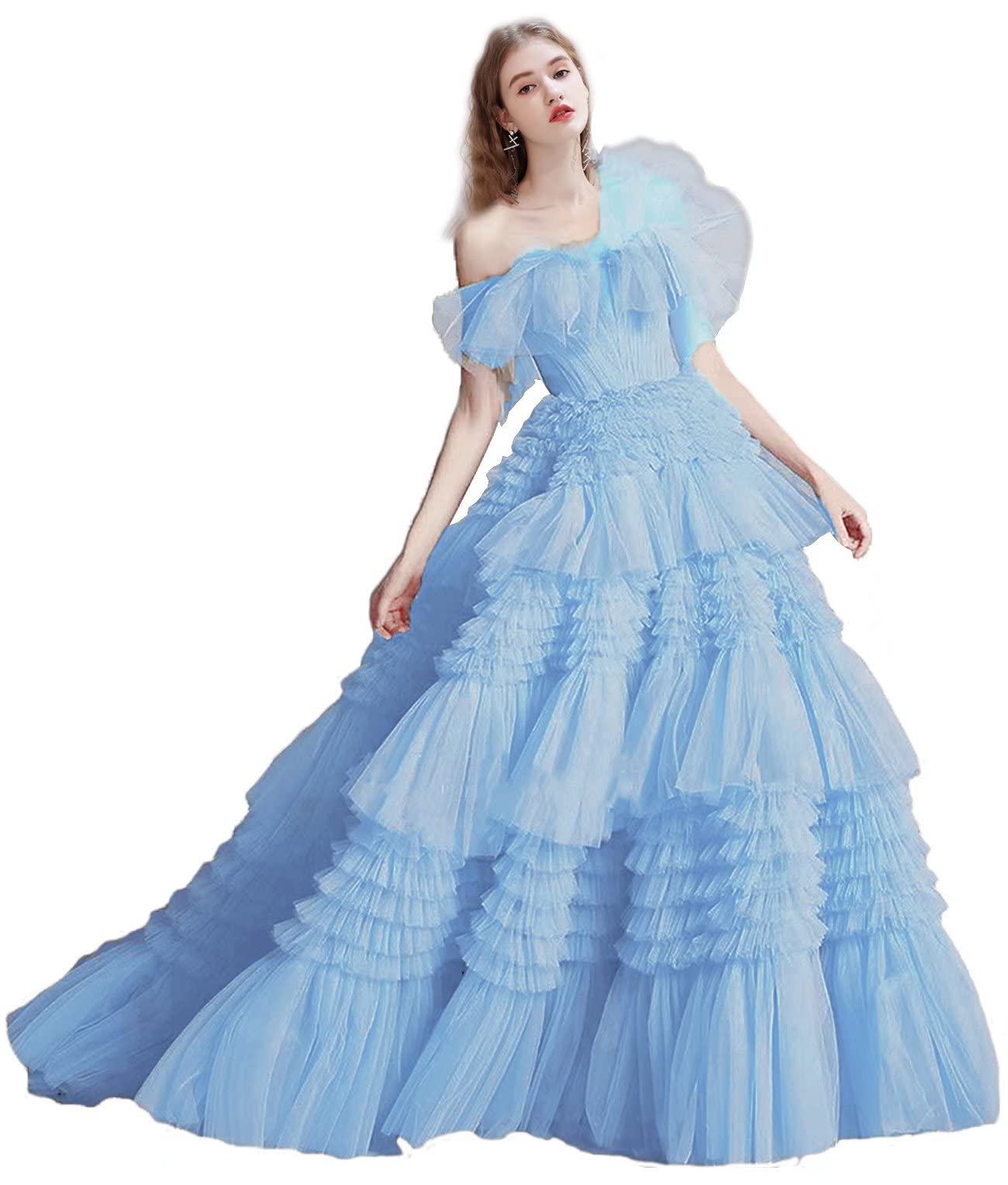 Elegant Strapless Puffy Tulle Prom Dress for Women - Tiered Long Ball Gown Wedding Bridal Dress for Formal Events, Quinceañera & Special Occasions